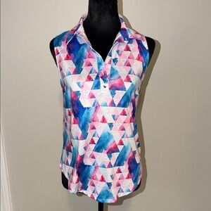 Bad Birdie Geometric Sleeveless Golf Tank Top - Blue and Pink Women’s Medium